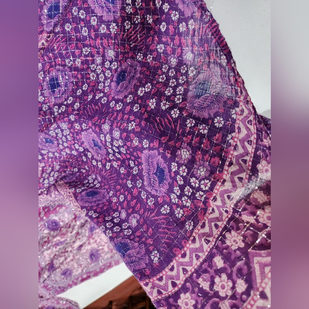 Vintage Adini Sultana Indian Lurex Bohemian Purple Maxi Dress Metallic Kaftan - Picture 6 of 9